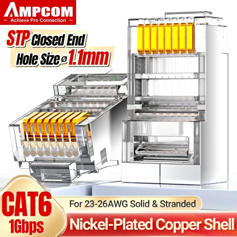 AMPCOM CAT6 Shielded RJ45 Modular Plug connector 50μ Gold Plated 8P8C RJ45 Connectors Modular Plug Crimp End Ethernet Cable - image 1