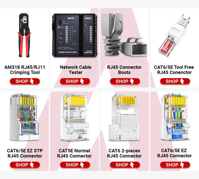 AMPCOM CAT6 Shielded RJ45 Modular Plug connector 50μ Gold Plated 8P8C RJ45 Connectors Modular Plug Crimp End Ethernet Cable detail 1