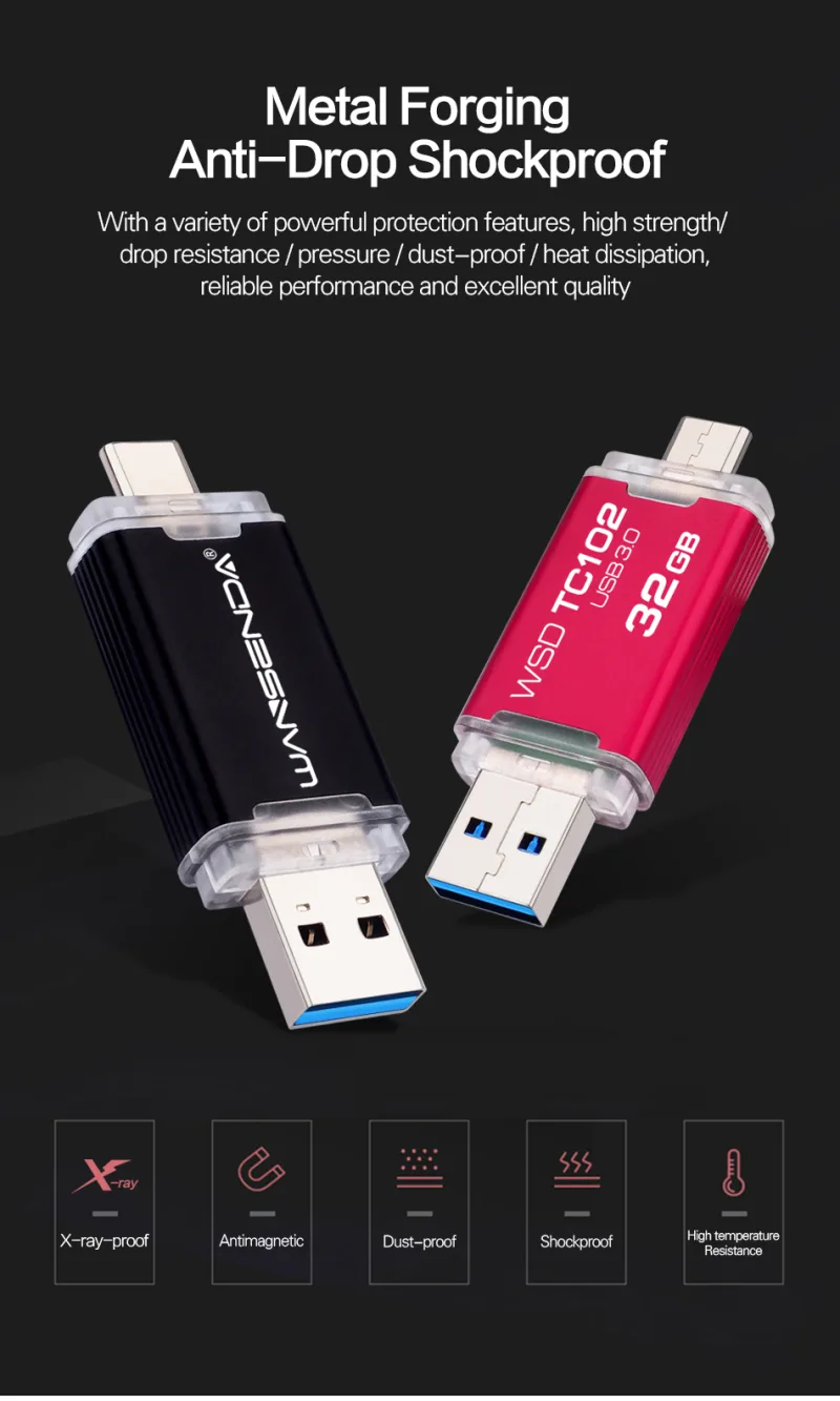 WANSENDA OTG Type-C USB 3.0 USB Flash drives 512GB 256GB 128GB 64GB 32GB 16GB Pen Drive for Android/PC/Mac Pendrive Memory Stick detail 5