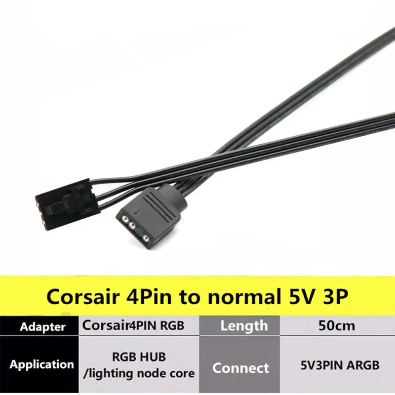 Corsair Fan RGB ARGB Adapter Cable HD LL120 140 QL 3Pin 4Pin Fan to 5V 3Pin RGB LED Cable 50cm - image 6