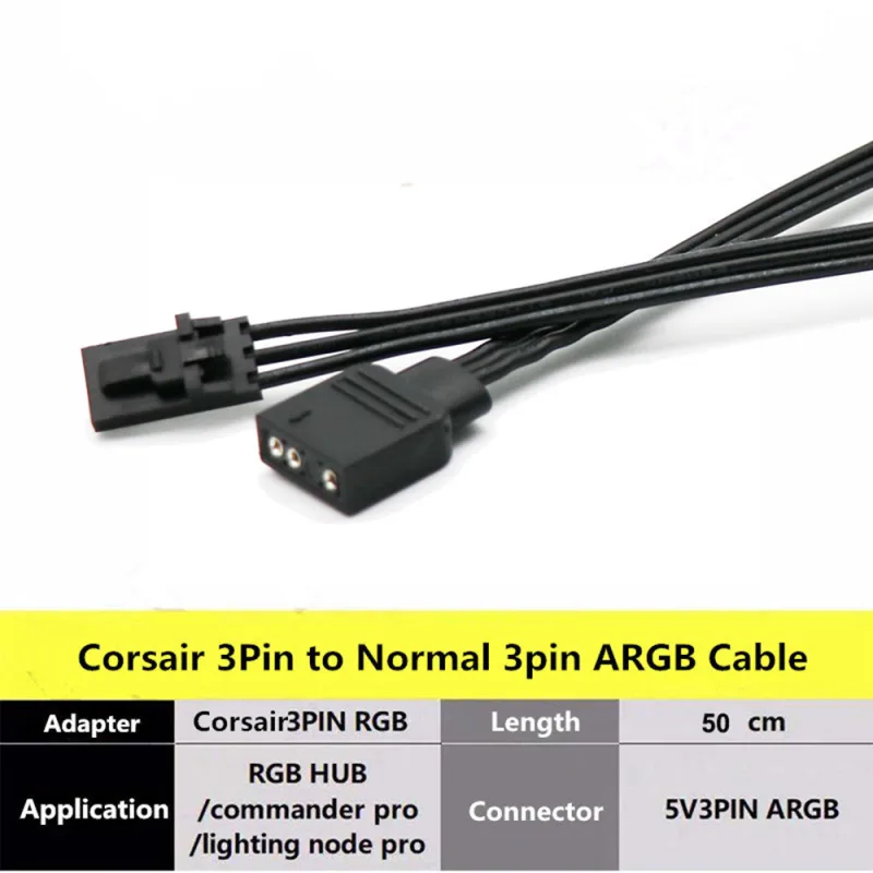 Corsair Fan RGB ARGB Adapter Cable HD LL120 140 QL 3Pin 4Pin Fan to 5V 3Pin RGB LED Cable 50cm detail 8