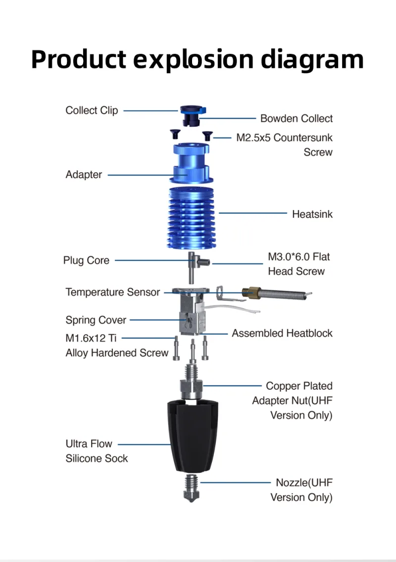 BLV®RAPIDO V2 Ceramics Heater Kit  heatBlock  K500 Thermocouple M4  104GT-2 100K 3950 PT1000 For Rapido V2.0 HOTEND detail 2
