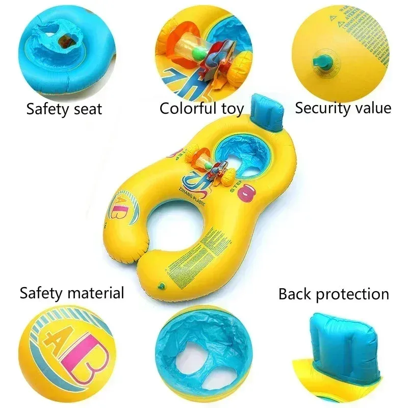 Portable Mother Children Swim Circle Inflatable Safety Swimming Ring Children Water Play Games Seat Float Kids Swim Trainer Toy - image 4