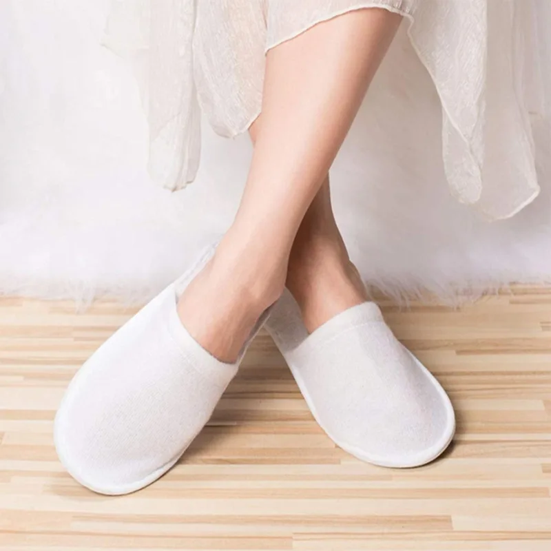 10pairs Disposable Closed Slippers For Men And Women Hotel Shoes Guest Shoes White detail 4