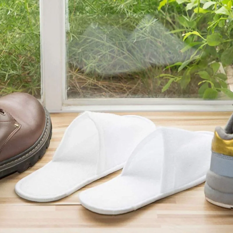 10pairs Disposable Closed Slippers For Men And Women Hotel Shoes Guest Shoes White detail 7