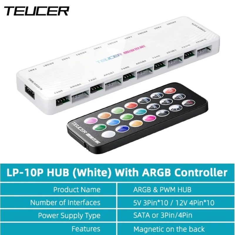 TEUCER LP-10 ARGB/PWM HUB With ARGB Controller 2 in 1 Fan HUB Adapter - image 5