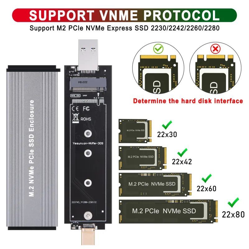 M.2 NVME NGFF SATA Dual Protocols Enclosure M2 SSD Case USB 3.2 Type C SSD Adapter 10Gbps To NVMe SATA External Hard Disk Box - image 2
