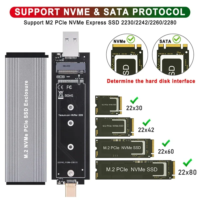 M.2 NVME NGFF SATA Dual Protocols Enclosure M2 SSD Case USB 3.2 Type C SSD Adapter 10Gbps To NVMe SATA External Hard Disk Box detail 3