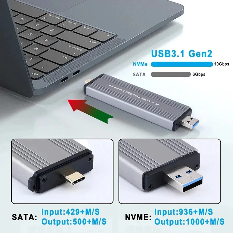 M.2 NVME NGFF SATA Dual Protocols Enclosure M2 SSD Case USB 3.2 Type C SSD Adapter 10Gbps To NVMe SATA External Hard Disk Box detail 5