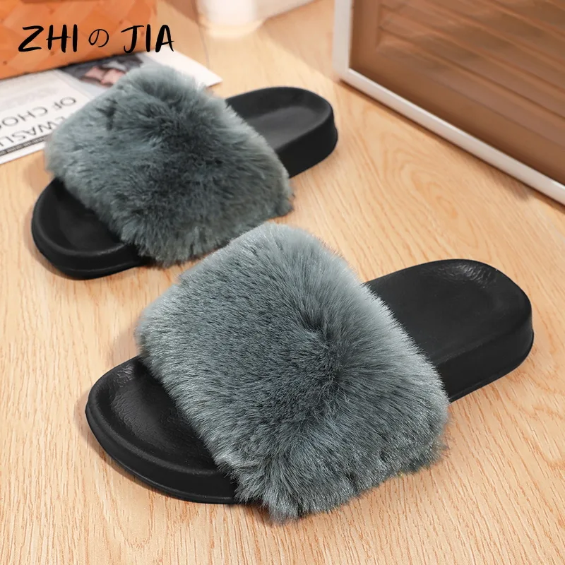 Classic Fashion Women's Plush One Word Slippers Winter Home Casual Shoes Cute Matching Footwear EVA Lightweight Fashion Shoes - image 1
