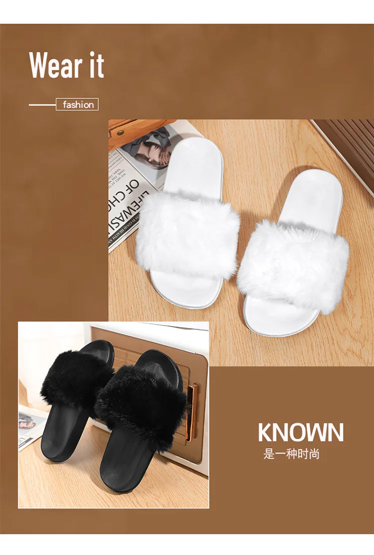 Classic Fashion Women's Plush One Word Slippers Winter Home Casual Shoes Cute Matching Footwear EVA Lightweight Fashion Shoes detail 3