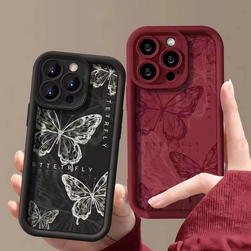 Purple Butterfly Silicone Couple Phone Case for IPhone 16 15 14 13 12 11 Pro Max Mini XR XS X 7 8 Plus Soft TPU Back Cover detail 2