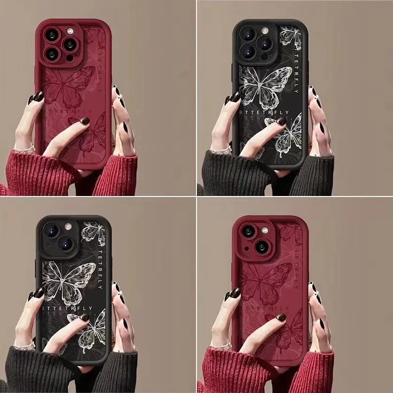 Purple Butterfly Silicone Couple Phone Case for IPhone 16 15 14 13 12 11 Pro Max Mini XR XS X 7 8 Plus Soft TPU Back Cover detail 4