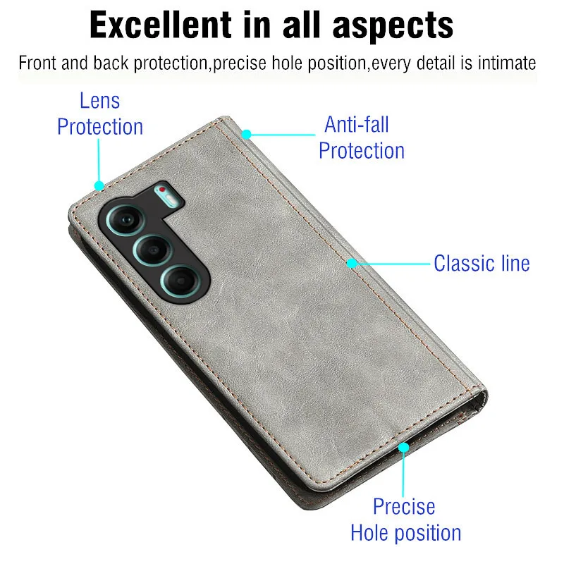 Magnetic Button Flip Case On For Tecno Camon 40 Pro 20 19 30 18 P 18P 30s Pro Premier Neo 4G 5G Phone Cover Leather Wallet Shell - image 3