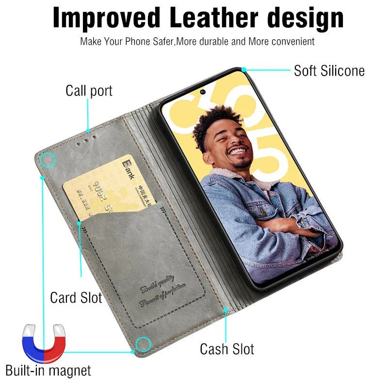 Magnetic Button Flip Case On For Tecno Camon 40 Pro 20 19 30 18 P 18P 30s Pro Premier Neo 4G 5G Phone Cover Leather Wallet Shell detail 4