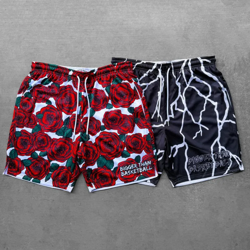 2026 New 3D Printed Shorts Men's Casual Rose/Lightning Pattern Breathable Quick Drying Summer Sports Beach Shorts Streetwear - image 1
